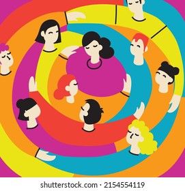 Flat illustration of a group containing inclusive and diversified people all together without any difference.