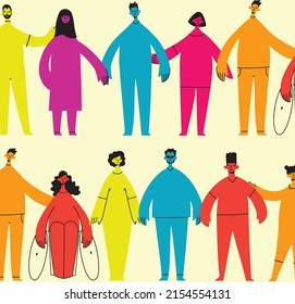 Flat illustration of a group containing inclusive and diversified people all together without any difference.