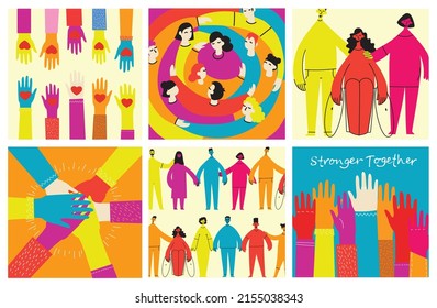 Flat illustration of a group containing inclusive and diversified people all together without any difference.
