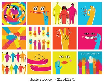 Flat illustration of a group containing inclusive and diversified people all together without any difference.