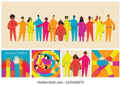 Flat illustration of a group containing inclusive and diversified people all together without any difference.