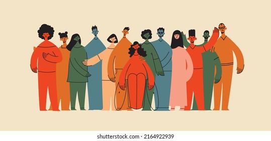 Flat illustration of a group containing inclusive and diversified people all together without any difference.