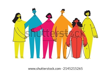 Flat illustration of a group containing inclusive and diversified people all together without any difference.