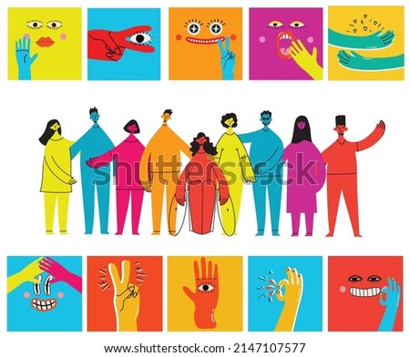 Flat illustration of a group containing inclusive and diversified people all together without any difference.