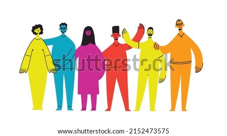 Flat illustration of a group containing inclusive and diversified people all together without any difference.