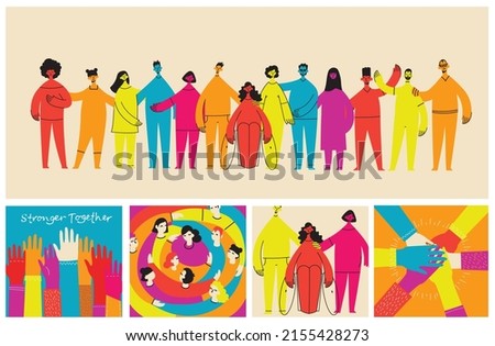 Flat illustration of a group containing inclusive and diversified people all together without any difference.