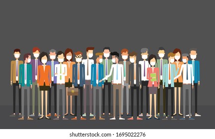 Flat illustration  Group of different people wearing face mask for virus protection concept