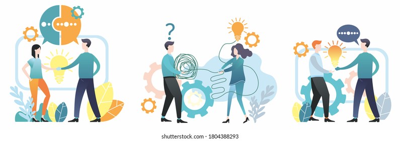 Flat illustration. Group of people. Teamwork. Men and women. Illustrations for business. Illustrations for infographics.