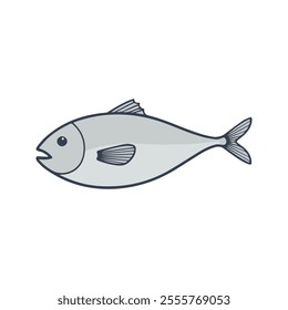 Flat illustration of a grunion with slender silver body, minimalistic design, clean lines, simple shape