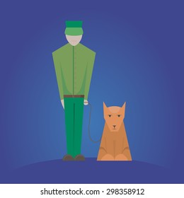  Flat illustration guard with a dog on a leash