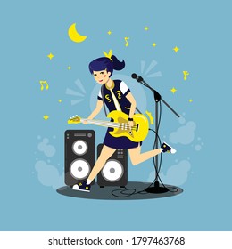 Flat illustration of guitarist character vector
