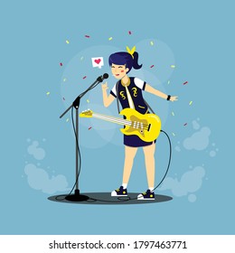 Flat illustration of guitarist character vector