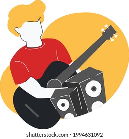 Flat illustration of Guitarist, People play guitar.