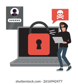 flat illustration hacker bypassing security measures.