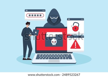 Flat illustration of hacker bypassing security measures ransomware prevention and cybersecurity defense