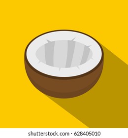 Flat illustration of half of coconut vector icon for web on yellow background