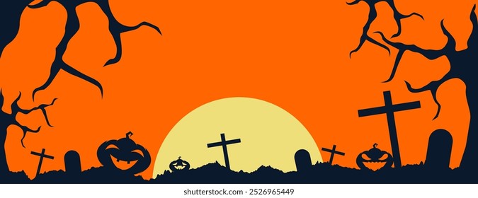flat illustration halloween background with orange and dark blue