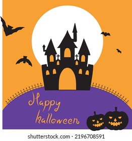 Flat illustration of halloween castle background
