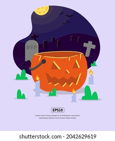 Flat illustration, Halloween with pumpkin and tombstone for design web, app, infographic, print, etc