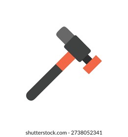 A flat illustration of a hammer in gray and orange tones isolated on a White Background, minimalist style.