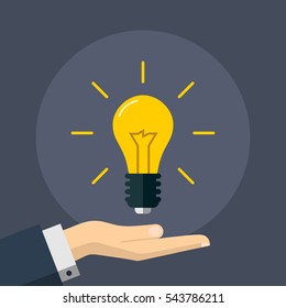 Flat Illustration of a Hand Holding an Idea Light Bulb. Business Design Concept