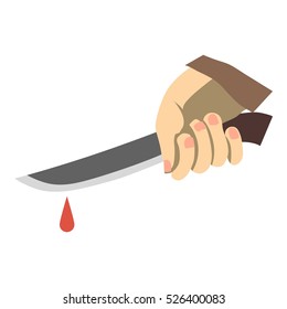  Flat illustration of hand holding knife with blood vector icon for web design