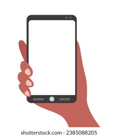 Flat illustration of a hand holding mobile phone