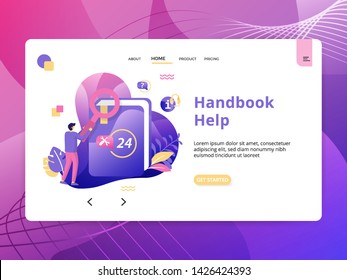 Flat Illustration Handbook Help , the concept of Help and Support, can be used for landing pages, web, ui, banners, templates, backgrounds, posters - Vector