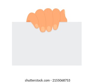 Flat illustration of hands holding a sheet of paper with place for text on a white background. Mockup notice. Read letter. Vector template for articles, brochures and your design. Eps 10