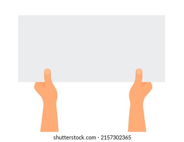 Flat illustration of hands holding a sheet of paper with place for text on a white background. Mockup notice. Read letter. Vector template for articles, brochures and your design. Eps 10