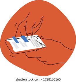 Flat illustration of hands holding a smartphone with messages visible on the screen as text bubbles