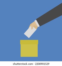 flat illustration of hands putting voting paper in a box