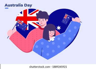 Flat Illustration Happy Australia Day, We Love Australia, I Love Australia, Celebrate Australia Day, Australian National Day. Can be used for banner, postcard, invitation, poster, website.