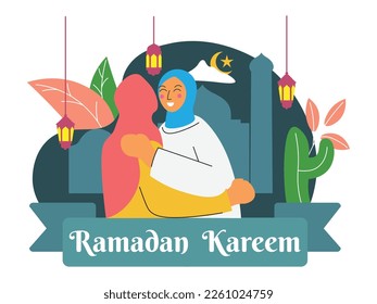 Flat illustration happy eid mubarak greeting ramadan kareem concept