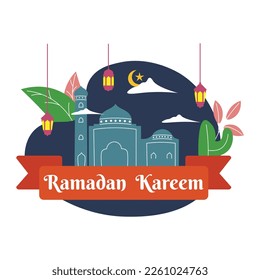 Ilustración plana feliz eid mubarak saludo el concepto ramadan kareem