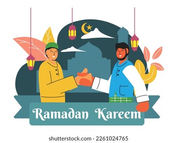 Flat illustration happy eid mubarak greeting ramadan kareem concept