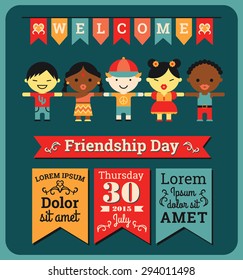 Flat illustration of Happy Friendship Day. Background poster, cards and other uses