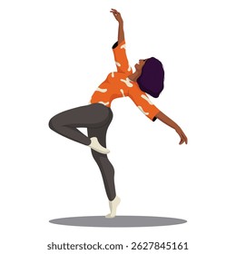 Flat illustration Happy Girl Dance isolated on white background. Young elegant girl, happy woman dancing swinging to music, smiling positive pretty female in fashion apparel.