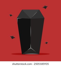 Flat illustration happy halloween, dracula's coffin with bat