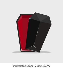 Flat illustration happy halloween, dracula's coffin, red and black, darkness