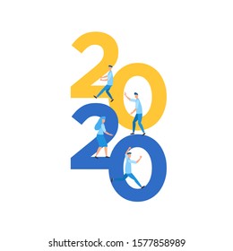 Flat illustration happy new year 2020 with mini people