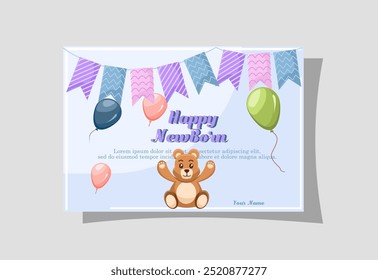 Flat illustration happy newborn baby brown bear