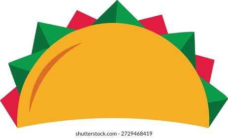 Ilustração plana de um taco de concha dura com enfeite colorido espreitando sobre a borda superior