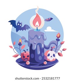 A flat illustration of haunted candle