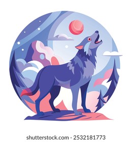 A flat illustration of haunted wolf