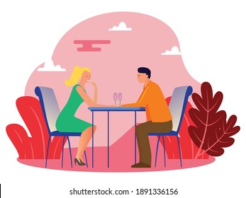 flat illustration, having dinner with lover in the park