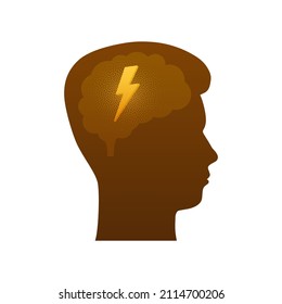 Flache Illustration mit Kopfsilhouette Blitz auf weißem Hintergrund für Concept Design. Vektorgrafik-Design. Flat, Umriss.