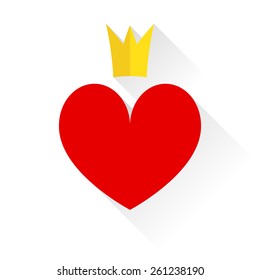 Flat illustration of heart and crown with long shadow.
