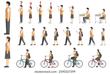 Flat illustration: High school student side (summer clothes)