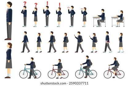 Flat illustration: High school student side (winter clothes)